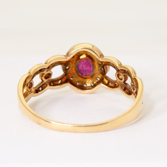 Vintage Ladies' 18kt Yellow Gold Ruby and Diamond Ring, Size 11, For Women - Picture 4 of 6